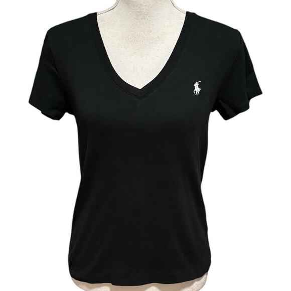Ralph Lauren Size L V Neck Tee T Shirt Black Short Sleeve Y2K - Picture 1 of 4